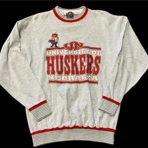 Vintage‎ Herbie Husker Retro Nebraska Sweatshirt Red Gray Striped Crewneck XL